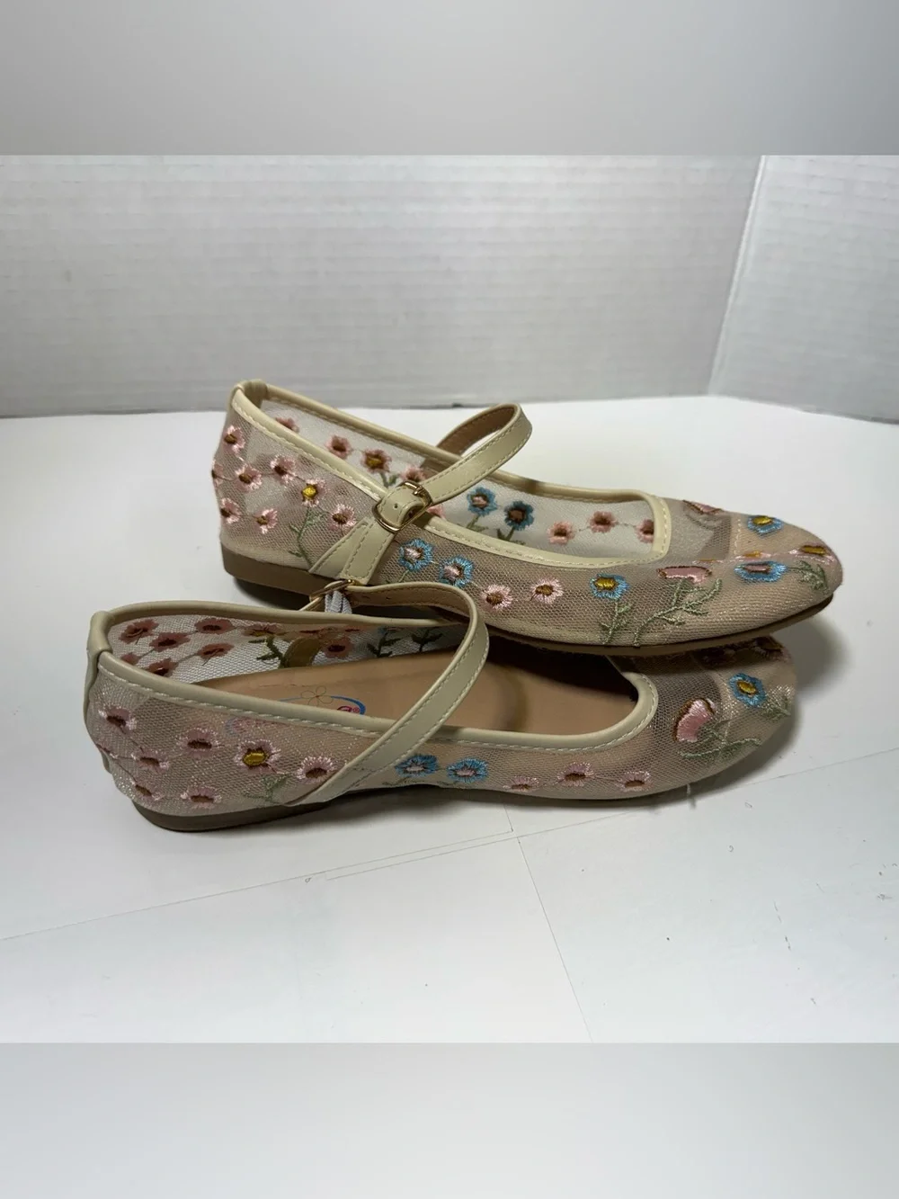 Girls' Cream Floral Mary Jane Dress Shoes school shoes